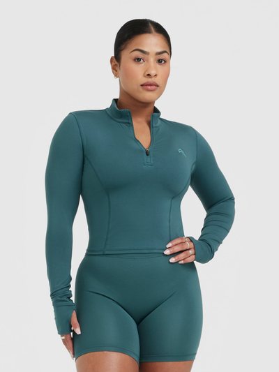 Oneractive Timeless Half Zip Mid Long Sleeve Top | Marine Teal