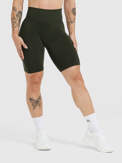 Oneractive EffortlessLift™ Seamless Cycling Shorts with White Logo | Khaki