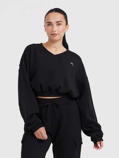 Oneractive All Day Lightweight Oversized V Neck Sweatshirt | Black