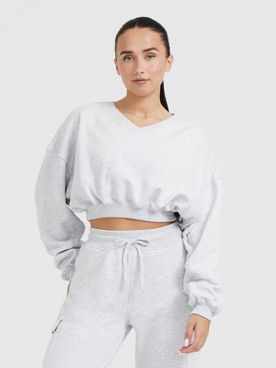 Oneractive All Day Lightweight Oversized V Neck Sweatshirt | Light Grey Marl