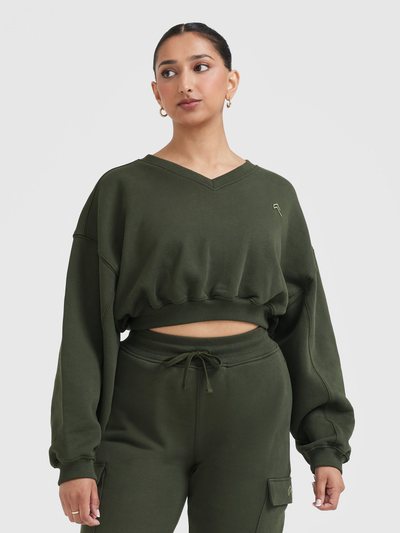 Oneractive All Day Lightweight Oversized V Neck Sweatshirt | Khaki