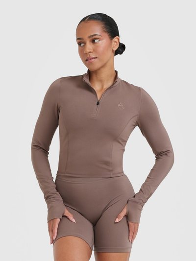 Oneractive Timeless Half Zip Mid Long Sleeve Top | Cool Brown