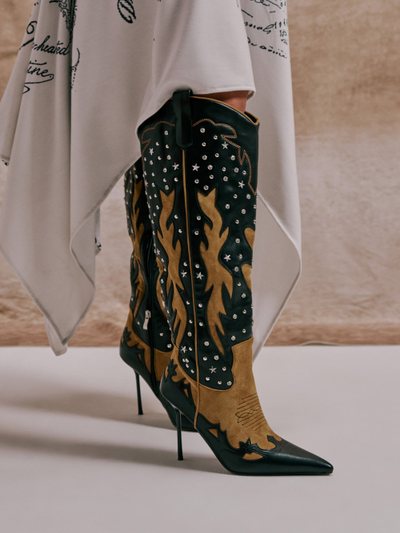 Shopakira AKIRA GOLD KALPANAS BLACK MULTI STILETTO WESTERN BOOT