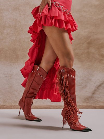 Shopakira AZALEA WANG PELAGIANA RED WESTERN POINTED TOE STILETTO BOOT