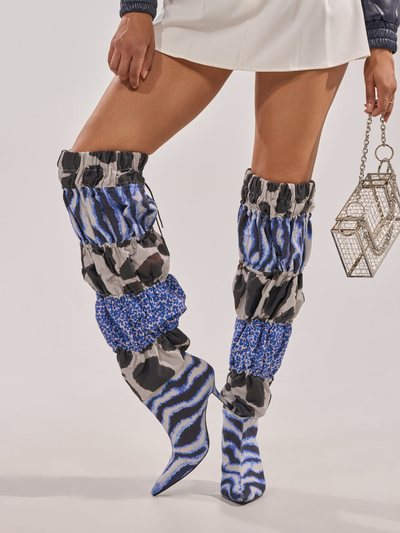 Shopakira AKIRA GOLD ELODIE BLUE MULTI PATCHWORK BOOT