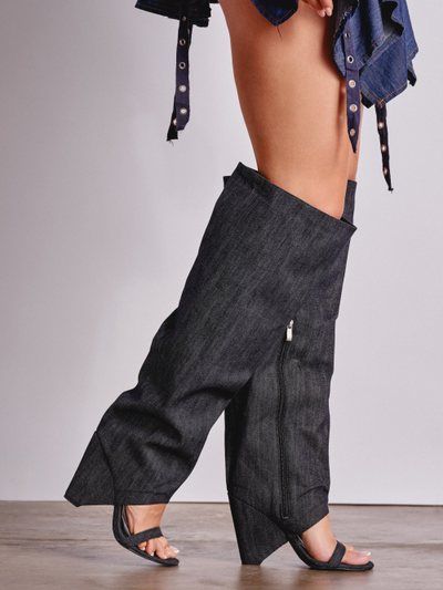 Shopakira AZALEA WANG VEONA DARK DENIM OVER THE KNEE CHUNKY HEEL SANDAL