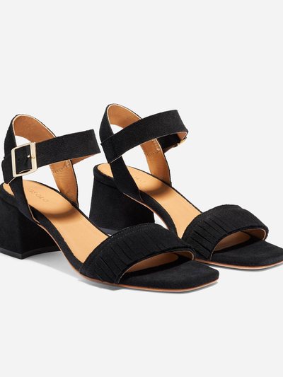 Nisolo Stella Fringe Heel Sandal Black Suede