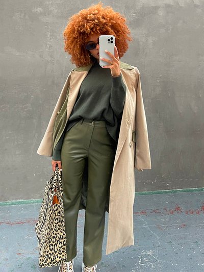 Never Fully Dressed Khaki Vegan Leather Trouser