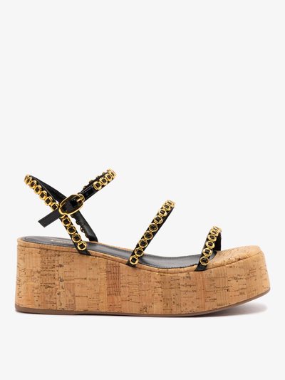 Larroude Gio Milanina Flatform In Black Patent Leather and Natural Cork