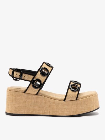 Larroude Milan Flatform In Beige Raffia and Black Trimming