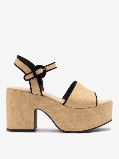Larroude Miso Sandal In Beige Raffia and Black Trimming