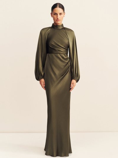 Shonajoy LA LUNE HIGH NECK BALLOON SLEEVE MAXI DRESS - FOREST