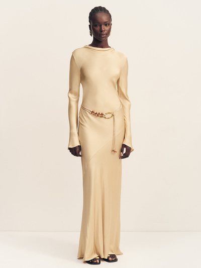 Shonajoy AGNES LONG SLEEVE MAXI DRESS WITH BELT - OAT