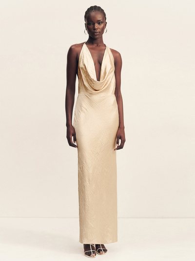 Shonajoy ANDIE CRUSHED LOW COWL MAXI DRESS - CHAMPAGNE