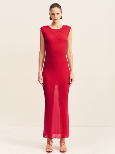 Shonajoy ROHE SHEER KNIT CAP SLEEVE MIDI DRESS - CHERRY