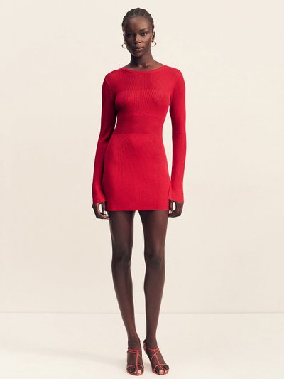 Shonajoy ROHE SHEER KNIT LONG SLEEVE MINI DRESS - CHERRY