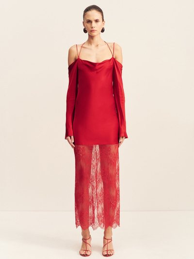 Shonajoy LABYRINTH LACE OFF SHOULDER MAXI DRESS - CHERRY