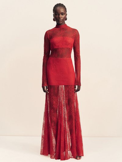 Shonajoy LABYRINTH LACE HIGH NECK MAXI DRESS - CHERRY