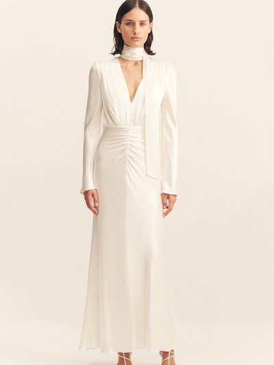 Shonajoy LA LUNE PLUNGED LONG SLEEVE MAXI DRESS - WHITE